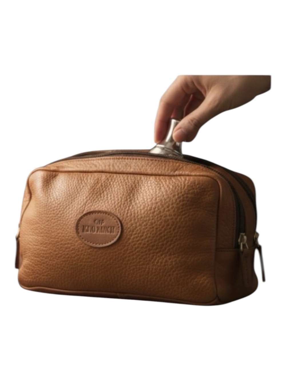 KING RANCH Docil Leather Doppler Kit Toiletry Bag Large Dual Zip Russet Brown